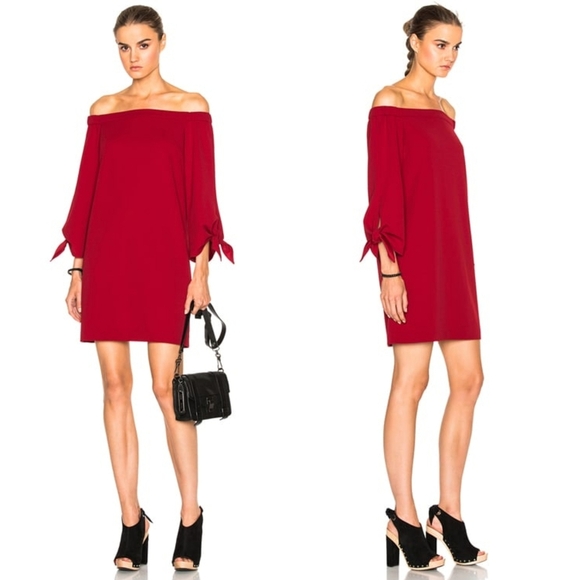 Tibi Off The Shoulder Dress in Crimson Red - Picture 7 of 7